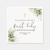 素朴な緑の優雅な初めての聖体拝領 スタンダードカクテルナプキン (正面)