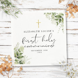 素朴な緑の優雅な初めての聖体拝領 スタンダードカクテルナプキン