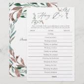 素朴な緑の冬のブライダルシャワー ハニーデューゲーム (正面/裏面)