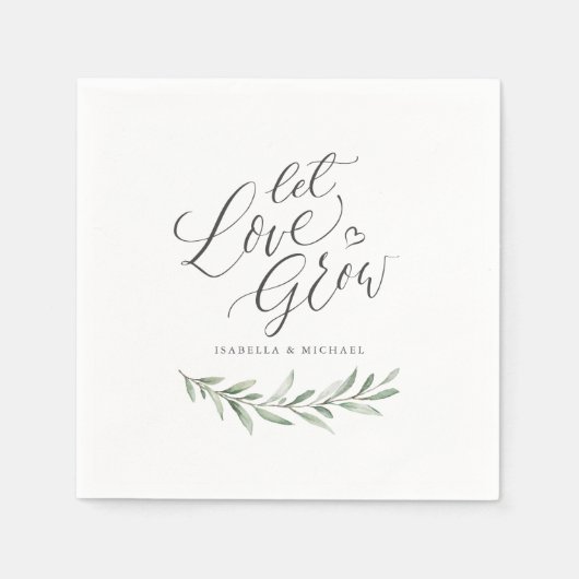 素朴な緑の台本「愛を育て結婚」 スタンダードカクテルナプキン (正面)