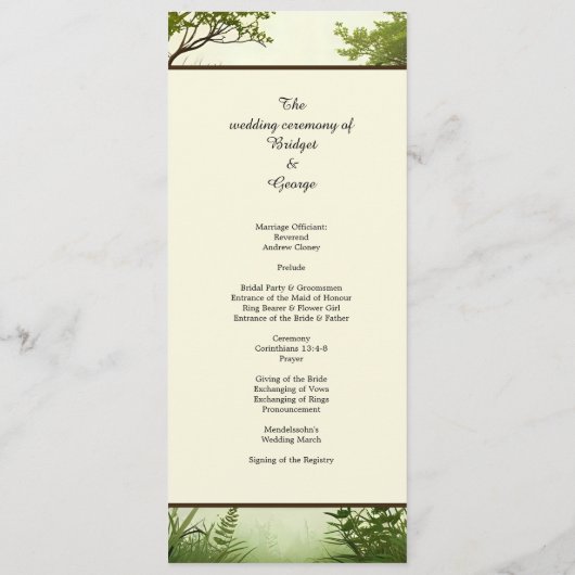 素朴な緑の木のフレーム結婚式プログラム プログラム (裏面)