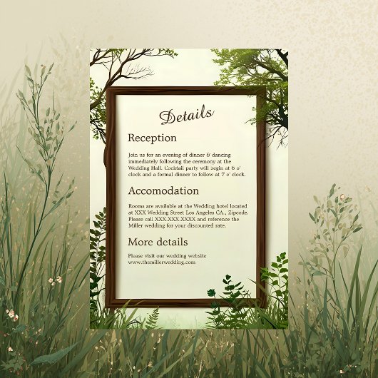 素朴な緑の木の枠結婚の エンクロージャーカード