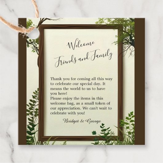 素朴な緑の木の枠結婚の フェイバータグ (正面)