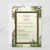 素朴な緑の木の枠結婚式招待状 (正面)