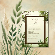 素朴な緑の木の枠結婚式招待状