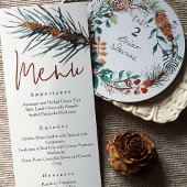素朴な緑の松の葉のレセプションディナーメニュー 招待状