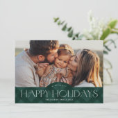 素朴な緑の格子模様2枚の写真で楽しい シーズンカード (スタンド正面)