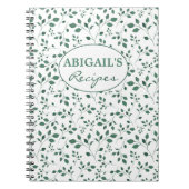 素朴な緑の水彩画の群葉パターンノート ノートブック (正面)