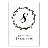 素朴な緑の葉のリースの結婚式 テーブルナンバー (裏面)