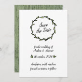 素朴な緑の葉のリース Save the Date セーブザデート (正面/裏面)