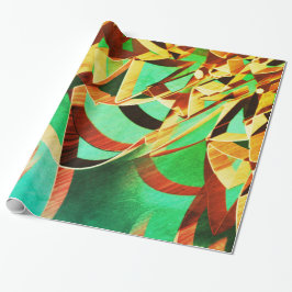 素朴な緑ストライプの背景に茶色のオレンジ色の色 ラッピングペーパー