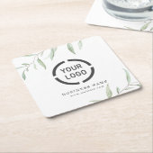 素朴な緑ミニマルのブランドのビジネスロゴ スクエアペーパーコースター (アングル)