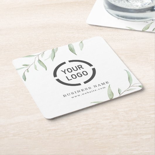 素朴な緑ミニマルのブランドのビジネスロゴ スクエアペーパーコースター (アングル)