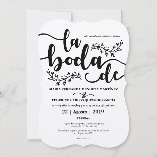 素朴な編集可能なスペイン語の結婚式招待状 招待状 (正面)