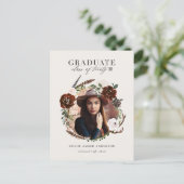 素朴な群葉および枝角の写真の卒業 案内ポストカード (スタンド正面)