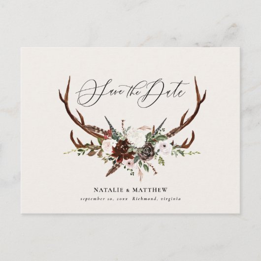 素朴な群葉および枝角は日付を救います 案内ポストカード (正面)