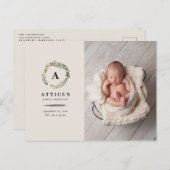 素朴な群葉のリースの写真の誕生の発表 案内ポストカード (正面/裏面)