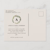 素朴な群葉のリースの写真の誕生の発表 案内ポストカード (裏面)