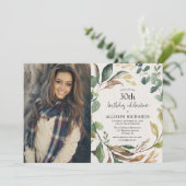 素朴な群葉の秋年齢の大人の誕生日の写真 招待状 (スタンド正面)