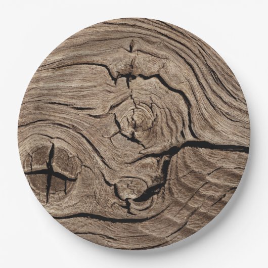 素朴な老化させた木製の穀物の使い捨て可能な紙皿 ペーパープレート (正面)