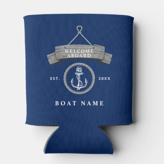 素朴な航海のボート名いかりロープ海軍ブルー 缶クーラー (裏面)