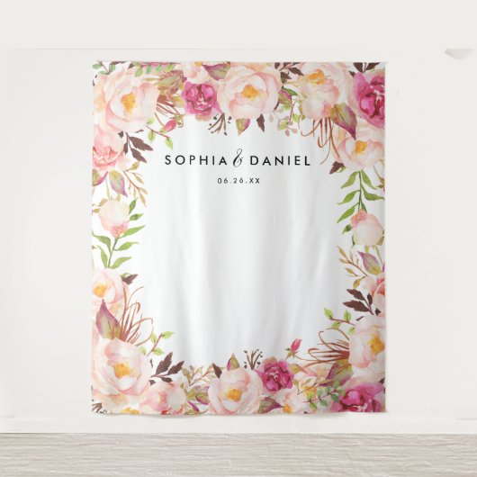 素朴な花のウェディングフォトプロップ背景 タペストリー (正面)