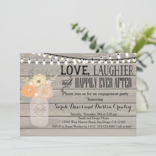 素朴な花のオレンジ婚約パーティの招待状 招待状 (スタンド正面)