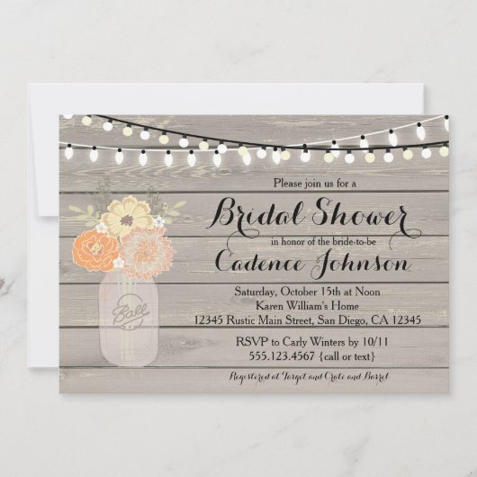 素朴な花のオレンジ黄色のブライダルシャワーの招待 招待状 (正面)