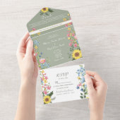 素朴な花のカラフルな結婚式 オールインワン招待状 (貼ってはがせる)