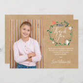 素朴な花のガーランドの初めての聖体拝領 サンキューカード (正面/裏面)