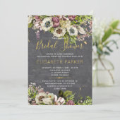 素朴な花のグレーチョークボード秋の結婚前お披露目パーティー 招待状 (スタンド正面)