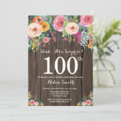 素朴な花のサプライズ 100歳の誕生日招待状 招待状 (スタンド正面)