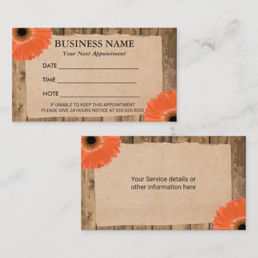 素朴な花のサロンのスパのマッサージのアポイントメント 予約カード (正面/裏面)