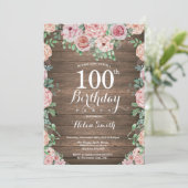 素朴な花のピンクの芍薬 100歳の誕生日 招待状 (スタンド正面)