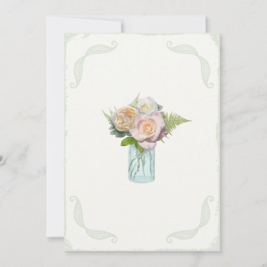 素朴な花のメーソンジャーのバラの原稿のタイポグラフィ 招待状 (裏面)