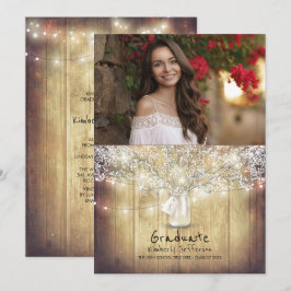 素朴な花のメーソンジャーの写真の卒業パーティー 招待状