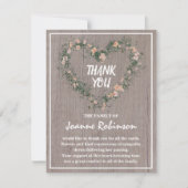 素朴な花のリースのハート | 葬儀 サンキューカード (正面)