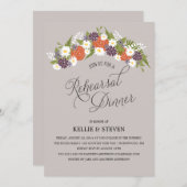 素朴な花のリースのリハーサルの夕食 招待状 (正面/裏面)