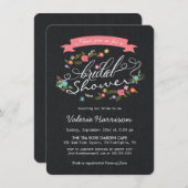 素朴な花のリースの黒のバーラップのブライダルシャワー 招待状 (正面/裏面)