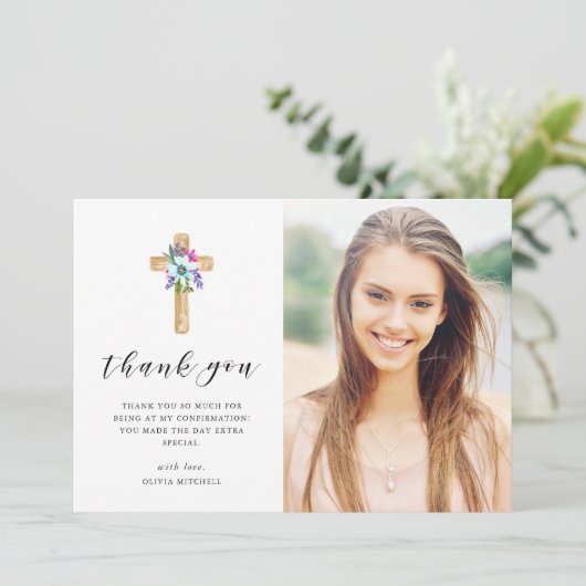 素朴な花の十字のクラフトの一見の写真の確認 サンキューカード (スタンド正面)