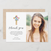 素朴な花の十字のクラフトの一見の写真の確認 サンキューカード (正面/裏面)