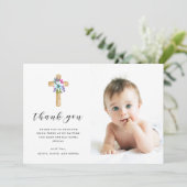 素朴な花の十字のクラフトの一見|の写真の洗礼 サンキューカード (スタンド正面)