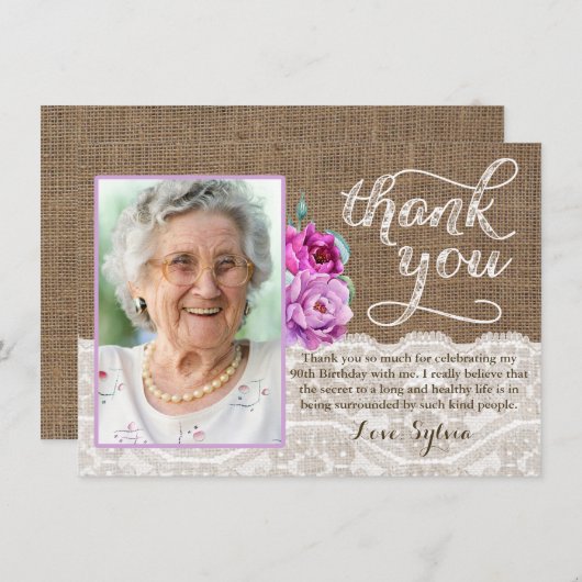 素朴な花の大人女性の誕生日は感謝していしています サンキューカード (正面/裏面)