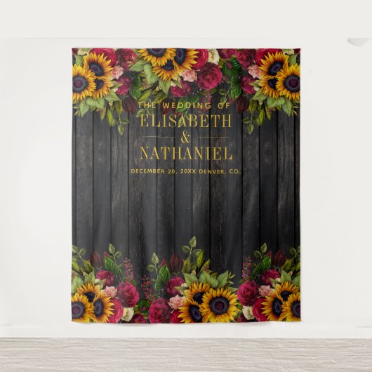 素朴な花の木のウェディングフォトブースの背景 タペストリー (正面)