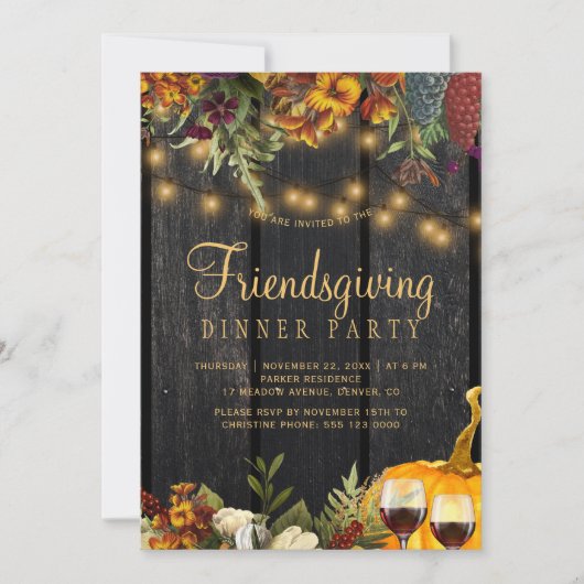 素朴な花の木のカボチャのフレンドギビングパーティ 招待状 (正面)