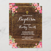 素朴な花の洗礼の招待状の女の子 招待状 (正面/裏面)