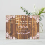 素朴な花の照明ストリングス ウッド ブライドメイド カード (スタンド正面)