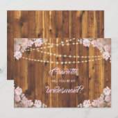 素朴な花の照明ストリングス ウッド ブライドメイド カード (正面/裏面)
