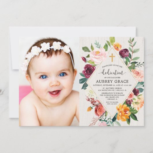 素朴な花の秋の水彩画の献呈の写真 招待状 (正面)