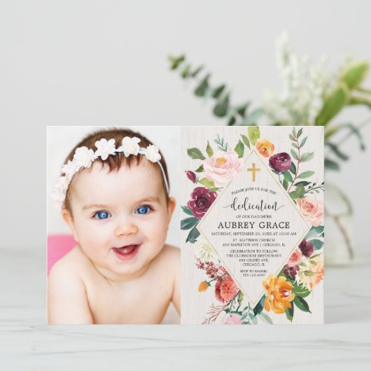 素朴な花の秋の水彩画の献呈の写真 招待状 (スタンド正面)